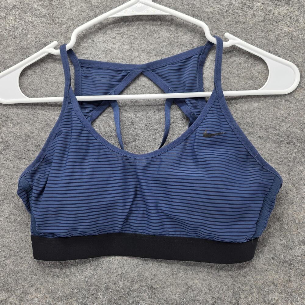 Nike Sports Bra Womens M Blue Striped Racerback Lined Stretch Medium Support